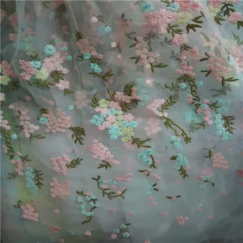 Aukštos klasės spalvos gėlių siuvinėjimas dvišalius padėties nustatymo organza sijonas nėrinių audinys drabužiai, audiniai ledo šilko šifono 150cm