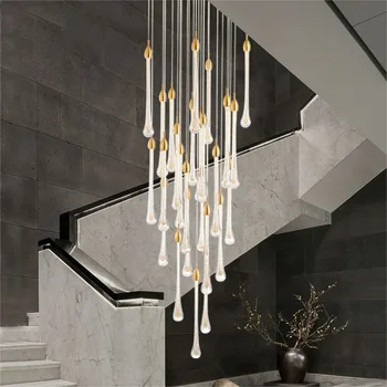 Vilioti Pakabos Lempos modernūs, prabangūs krištolo ilgas pakabukas šviesos aukso lašas dizaino led villa fojė laiptų kristalų pakabukas šviesos