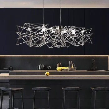Naujos postmodernios prabanga aukso liustra paprasta nerūdijančio plieno kūrybos LED šviestuvo valgomasis gyvenamasis kambarys ilgosios lempos